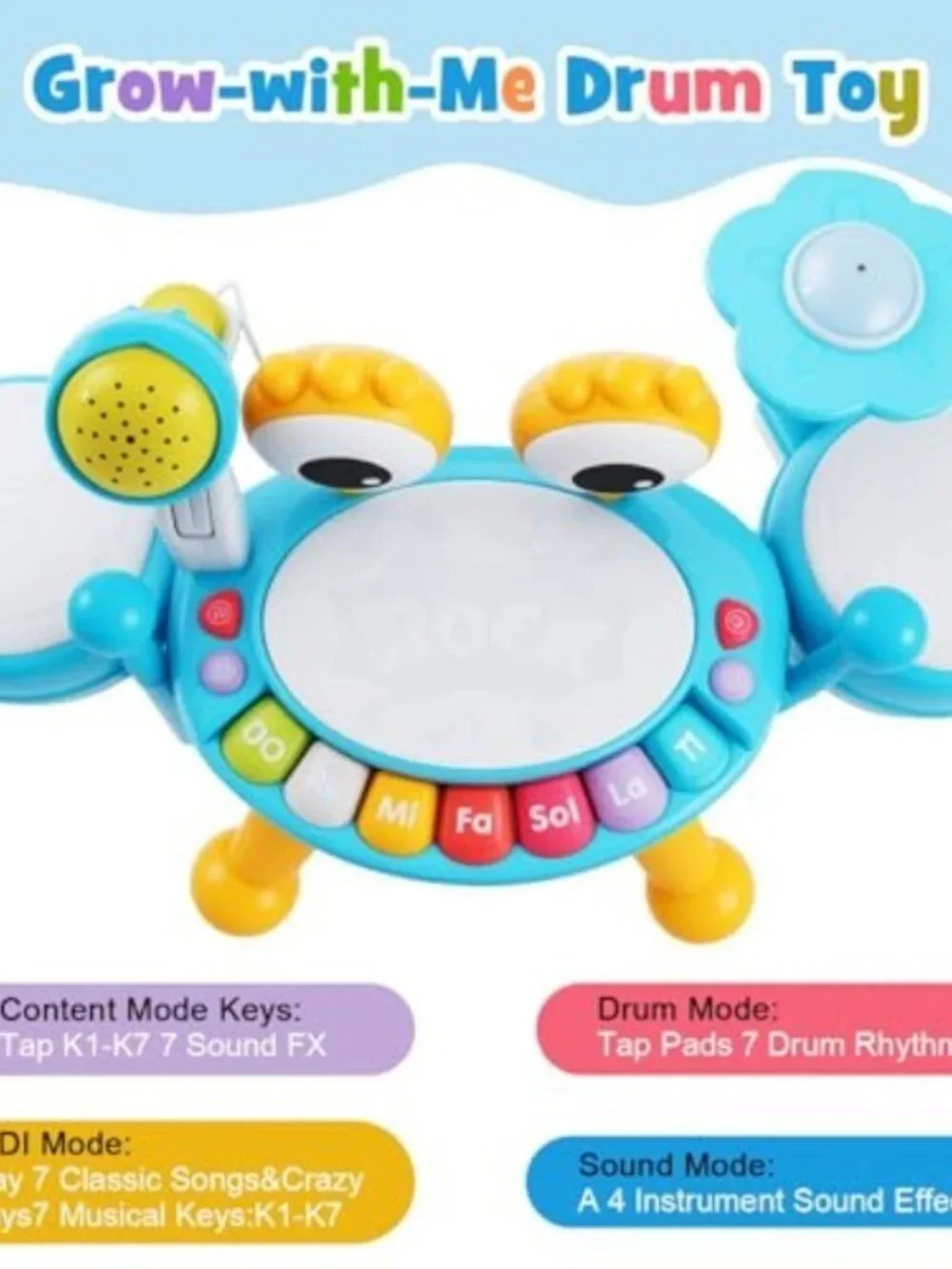 Toddler Drum Set for 1-3 Year Old, Baby Drum Set for Kids 1 2 3, Montessori Lear - Picture 5 of 7